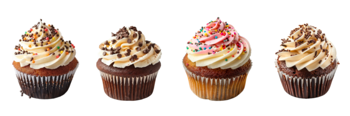 Collection of cupcake isolated on transparent background. Generated ai