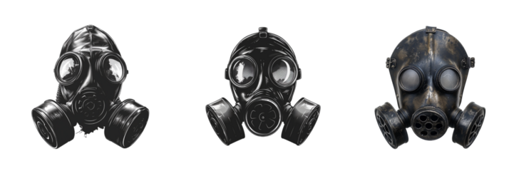 Collection of gas mask isolated on transparent background. Generated ai