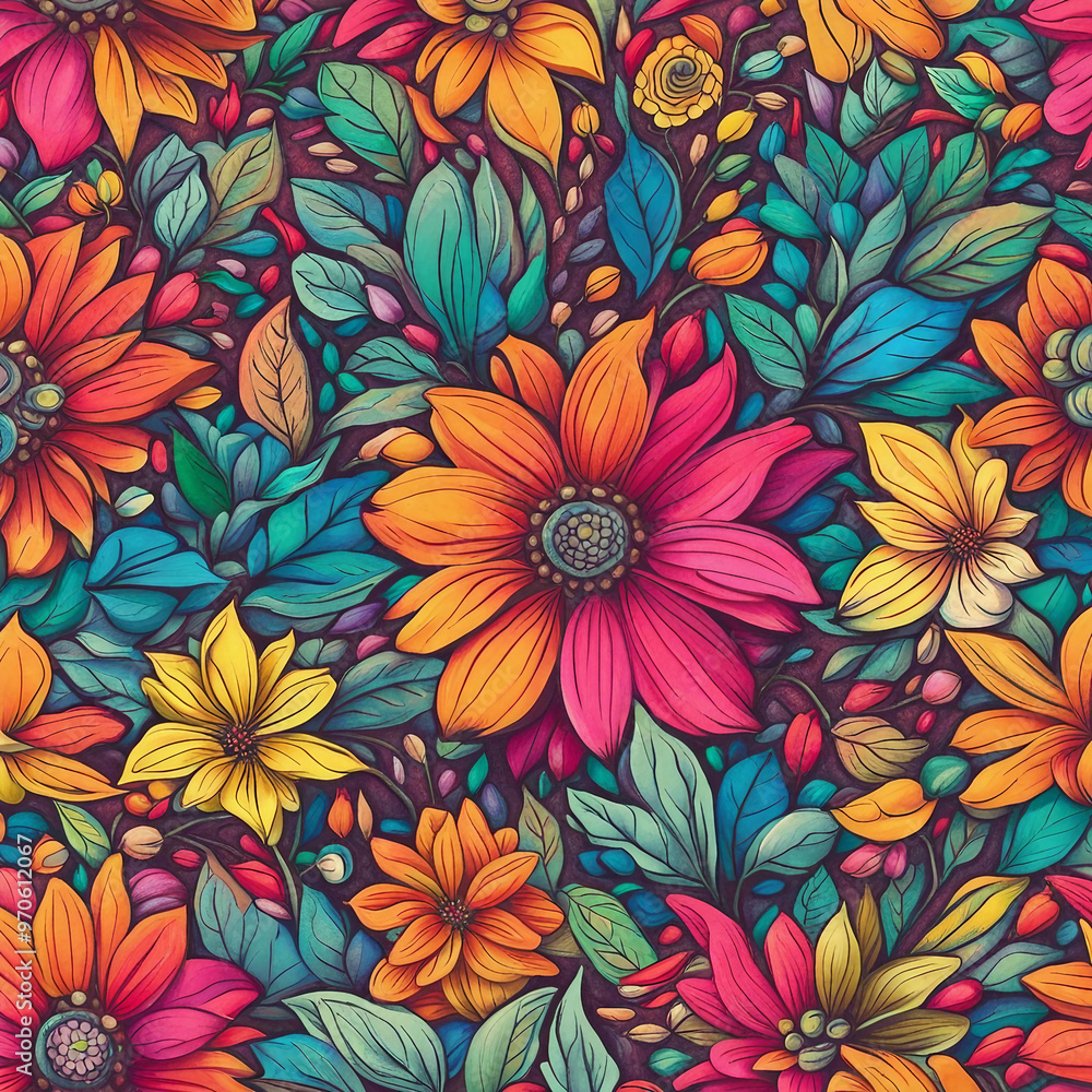 Wall mural colorful flower illustration background