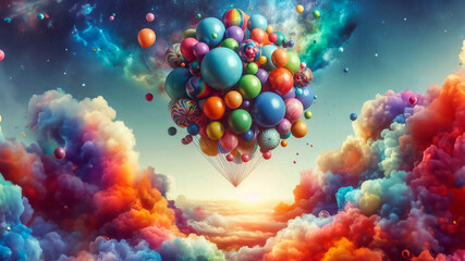 Fototapeta premium Multicolored balloons against the background of sky and clouds