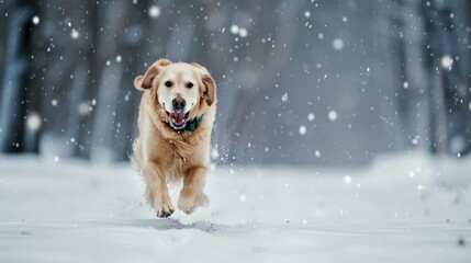 The Dog Running in Snow
