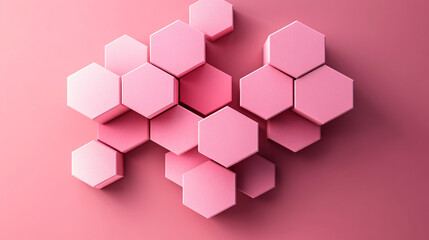 Obraz premium A creative arrangement of pink hexagons on a soft pink background, perfect for modern design and abstract themes.