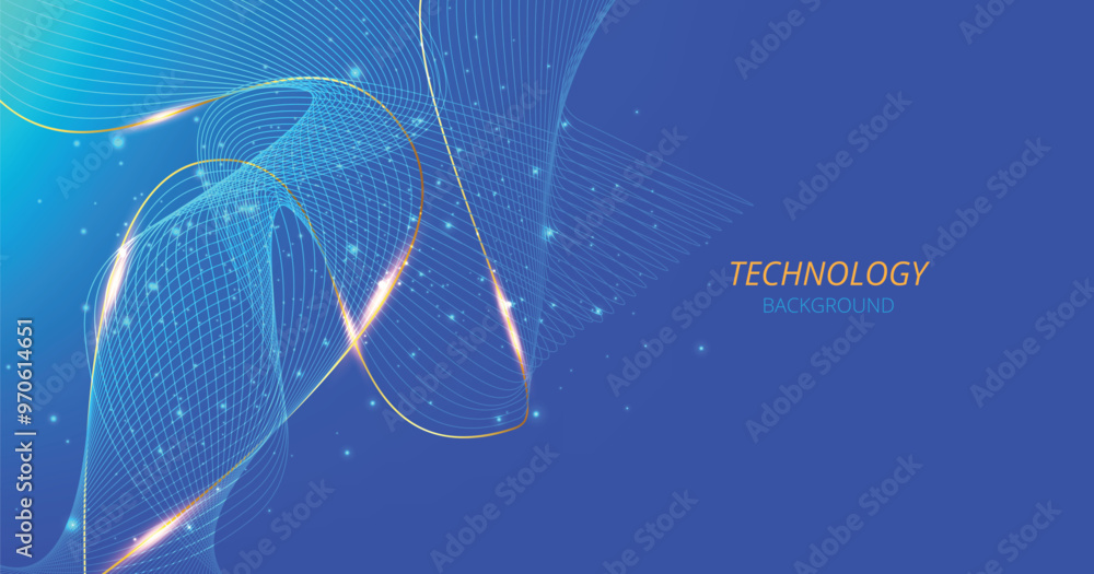 Poster modern abstract background with flowing lines on a blue dark background. digital future technology c
