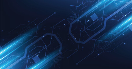 Circuit board dark blue technology background.Vector abstract technology illustration Circuit board on dark blue background.High-tech circuit board connection system concept.