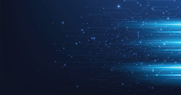 Circuit board blue technology background.Vector abstract technology illustration Circuit board on dark blue background.High tech circuit board connection system concept.	