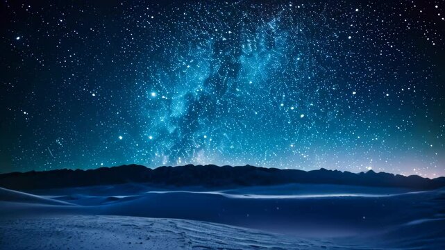 A breathtaking view of a desert landscape at night, illuminated by a sky full of stars and the Milky Way, A star-filled sky illuminating the desert night with its timeless beauty