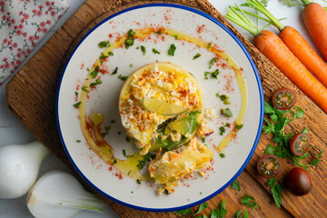 Causa Peruana. Causa Lima is a traditional starter of Peruvian cuisine made with potato, avocado, chicken or tuna.