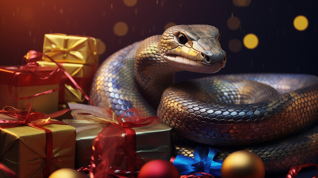 Happy Chinese New Year 2025, snake on the Christmas background