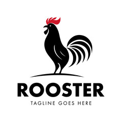 Rooster Silhouette with Red Crest Simple Design Logo can be used for Restaurants, Farms