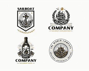 set vintage classic marine sailboat nautical emblem logo for business company