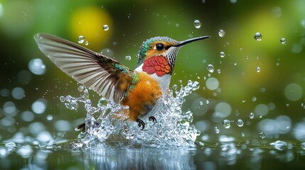 Fototapeta premium 水遊びをする小鳥