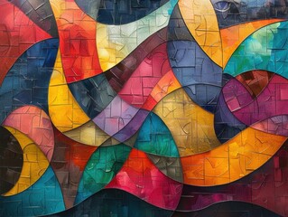Fototapeta premium Abstract painting with a sense of movement and dynamism, incorporating Cubist elements.