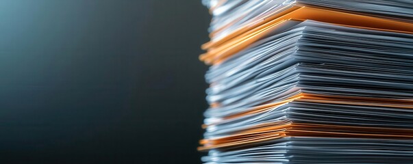 Render a tax document stack from an eye-level perspective, enhancing details in a 3D format with a focus on realism