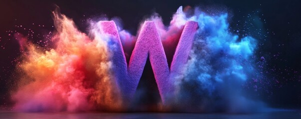 Colorful letter w with powder explosion effect