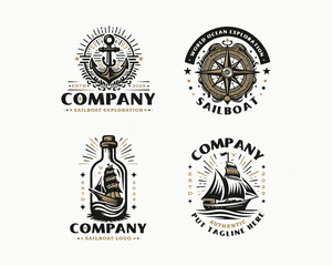 Fototapeta premium set vintage classic marine sailboat nautical emblem logo for business company