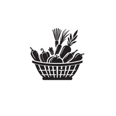 Vegetable basket vector design. Vegetable basket vector silhouette.