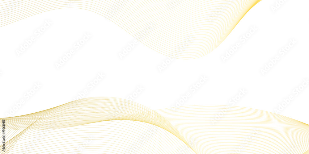 Poster vector abstract golden wavy, curve and ocean flowing dynamic lines isolated on transparent backgroun