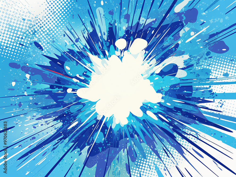 Poster an explosive abstract design in shades of blue, featuring splashes and streaks, creating a dynamic a