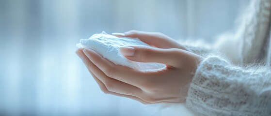 A delicate hand gently cradling a soft object, conveying warmth and tenderness in a serene, soft-lit environment.