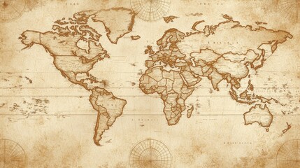 Fototapeta premium Vintage World Map with Grunge Texture and Compass