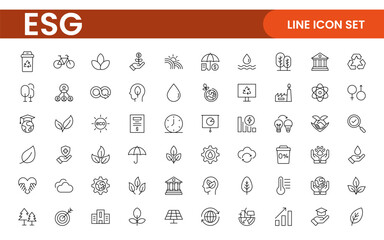 ESG flat line icon set. Outline icon collection related to ecology, environment social governance, risk management, sustainable developmen and more.