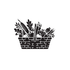Vegetable basket vector design. Vegetable basket vector silhouette.
