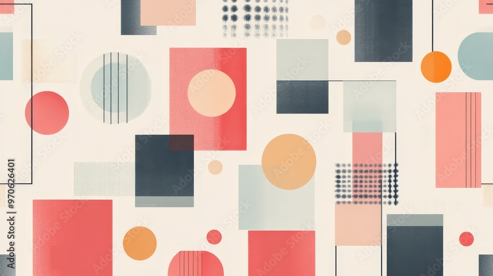 Poster abstract geometric pattern with circles and squares in pastel colors