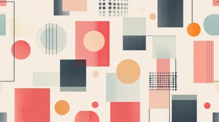 Abstract Geometric Pattern with Circles and Squares in Pastel Colors