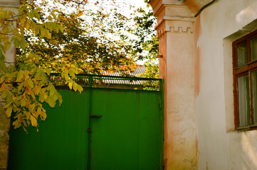 A village green gateway in early fall