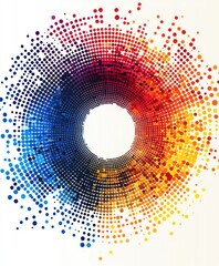 Abstract colorful circle of dots with a white center.