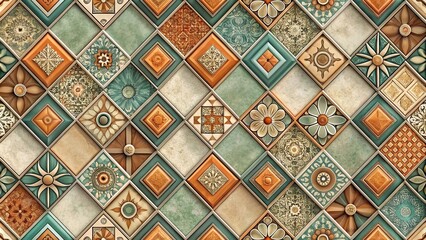 Abstract retro background with layered geometric shapes ceramic tiles in muted colors