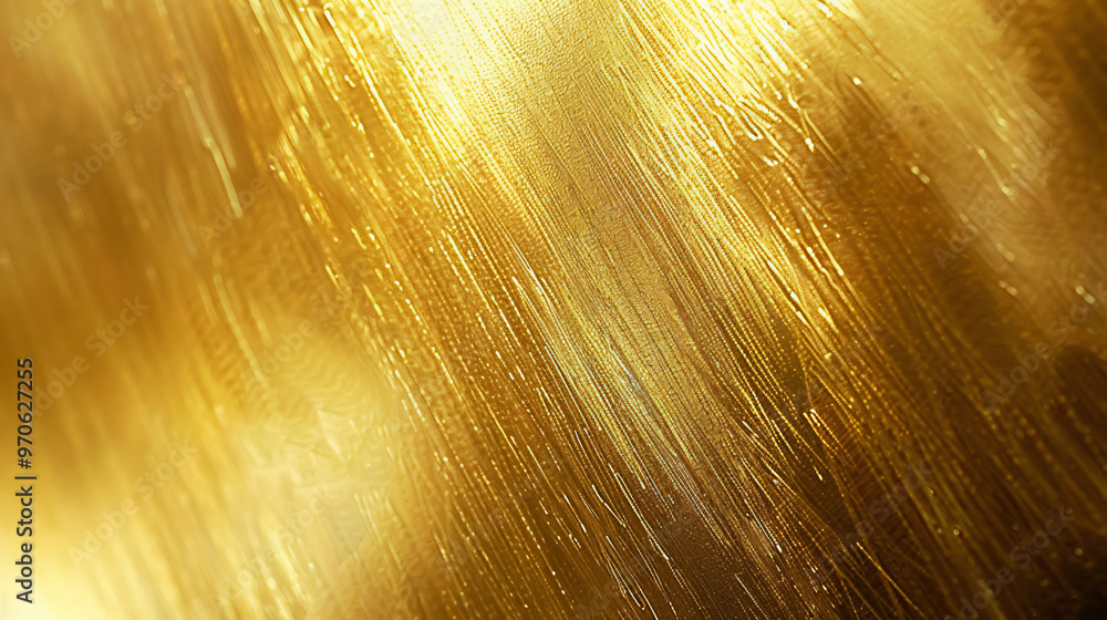 Poster a close-up view of a shimmering golden surface, displaying intricate textures and reflections that c