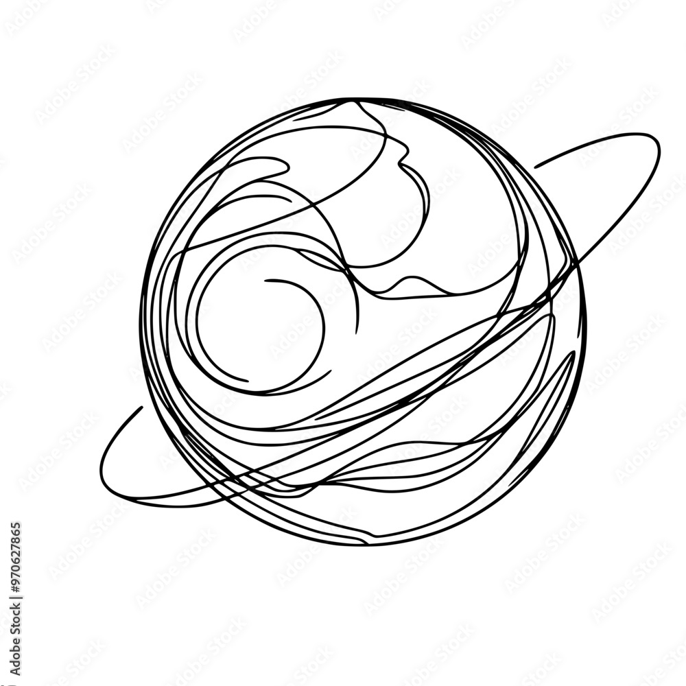 Poster abstract planet design made of intersecting and intertwining lines, reminiscent of chaotic doodles o