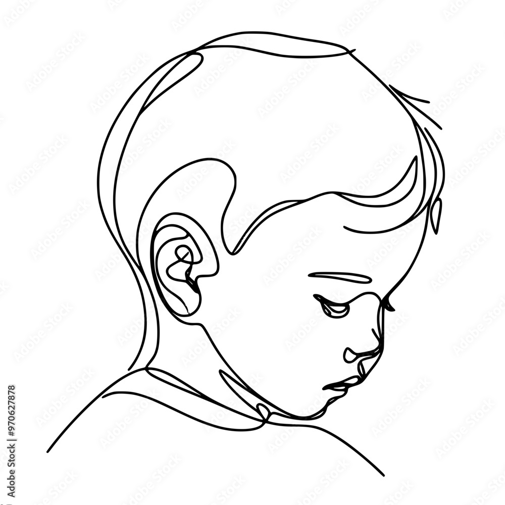 Poster line vector drawing of a child's profile done in a minimalistic style using continuous lines creatin