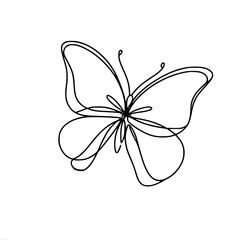 Fototapeta premium single line vector drawing of a butterfly with smooth symmetrical wings and body, antennae on top. Minimalistic style.