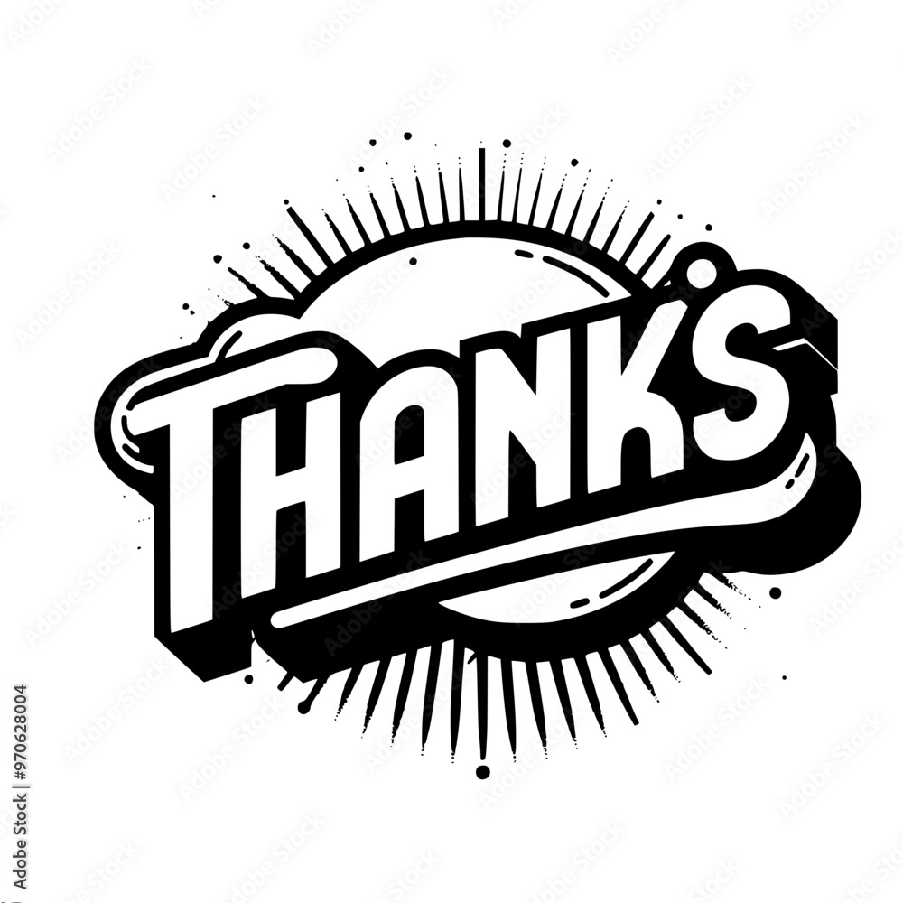 Poster stylish image of the word “thanks” in the shape of a speech bubble with decorative elements creating