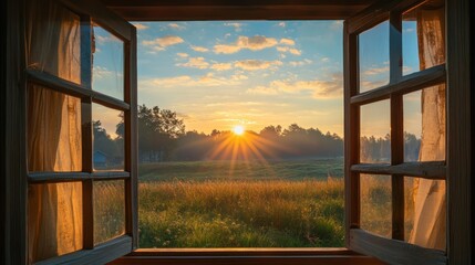 Sunrise View Through Window: Morning Light and Serenity