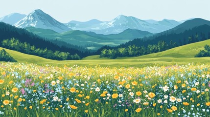Fototapeta premium Mountain Meadow Wildflowers Summer Landscape