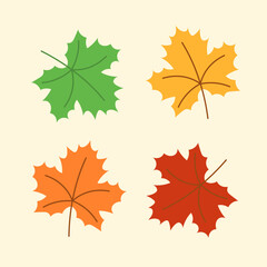 Collection of vector autumn yellow, red, orange, green maple leaves