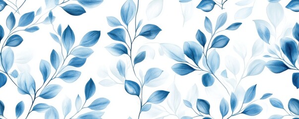 Fototapeta premium Boho blue vines in an intricate botanical pattern, illustrated in watercolor style and seamlessly rendered on a white background. 