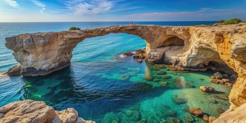 Natural rock arch on Cyprus island with the legend of bridge lovers, Cyprus, Ayia Napa, Cavo Greco, Protaras