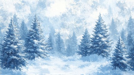 Obraz premium Winter Wonderland Forest Scene with Snowfall and Pine Trees