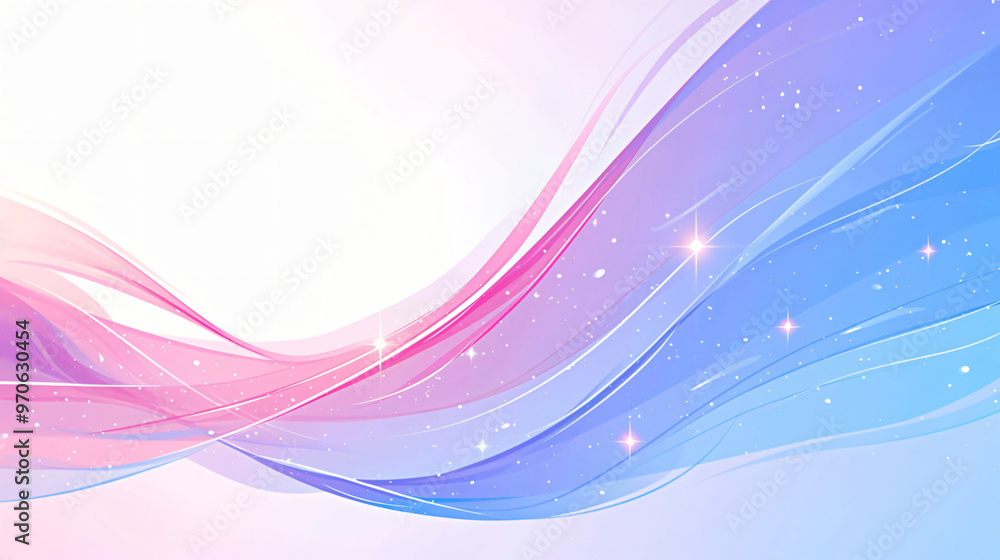 Poster a soft and dreamy background featuring flowing waves of pink and blue hues sprinkled with sparkles, 
