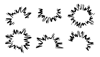 Doodle comic boom effect. Vector comic bomb explosion. Hand drawn energy hit, speed crash with sparks. Power action elements set for manga and anime. © Mariia Eliseeva