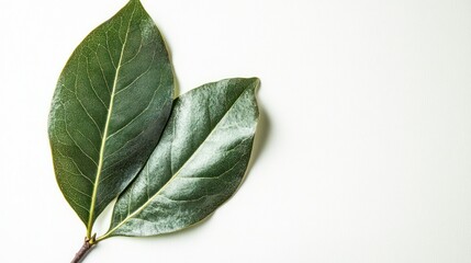 Fototapeta premium Minimalist style photography of green leaf isolated on a white background. Close up, high resolution photography.
