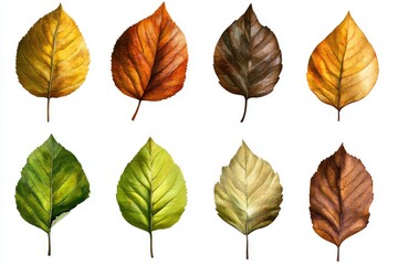 Fototapeta premium Seasonal changes in leaf color from green to red yellow and brown.