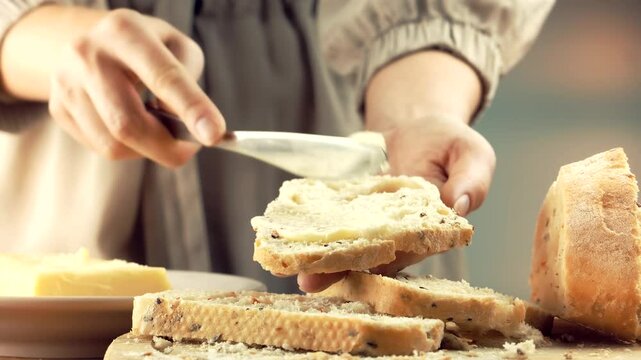 Baked sourdough bread with butter handcrafted lunch foo