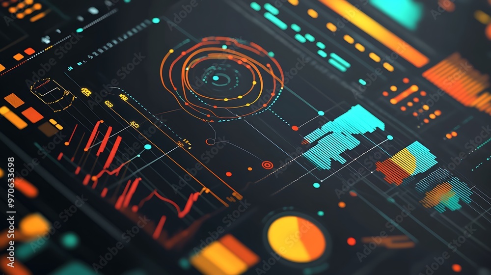 Poster Futuristic Digital Interface with Colorful Data Visualizations
