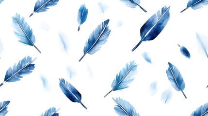 Blue boho arrowheads in a repeating tribal pattern, illustrated in watercolor style and seamlessly rendered on a white background.