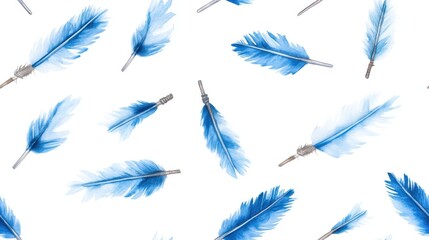Blue boho arrowheads in a repeating tribal pattern, illustrated in watercolor style and seamlessly rendered on a white background.